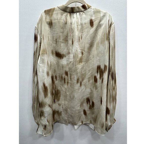 Lafayette 148 Layla Natural Pistachio Button Down Puff Sleeves Satin Shirt XL - Picture 6 of 9